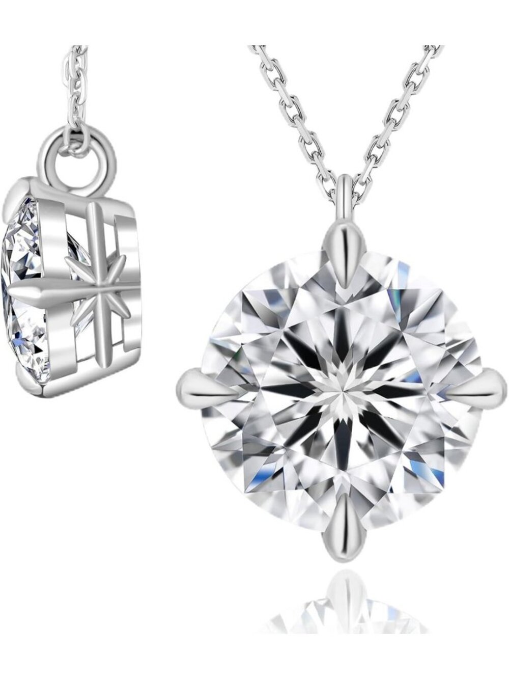 Stunning Moissanite Pendant Necklace for Women, Adjustable 14K White Gold, Gift